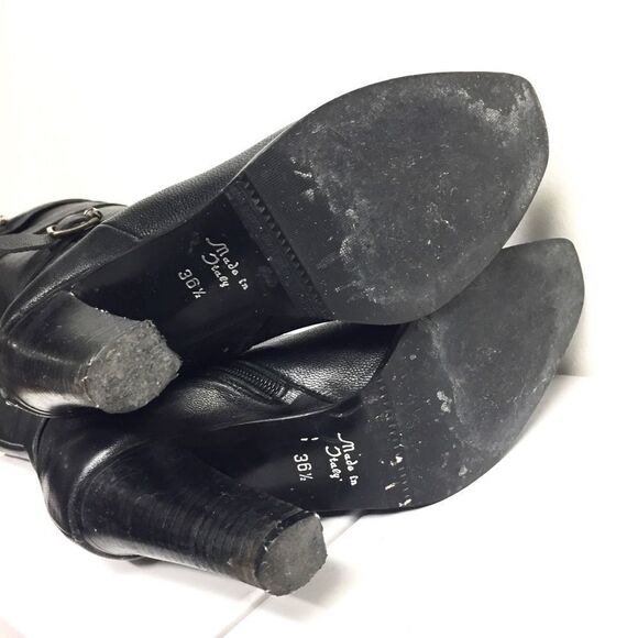 Browns Knee High Leather Boots Heel Straps Black - Picture 7 of 8